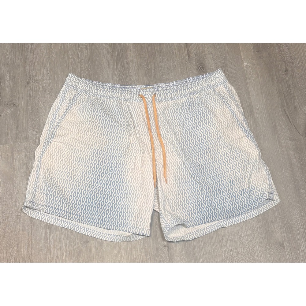 J. Crew Mens Blue Diamond Geometric Swim Trunks Board Shorts Large AV304 SP21